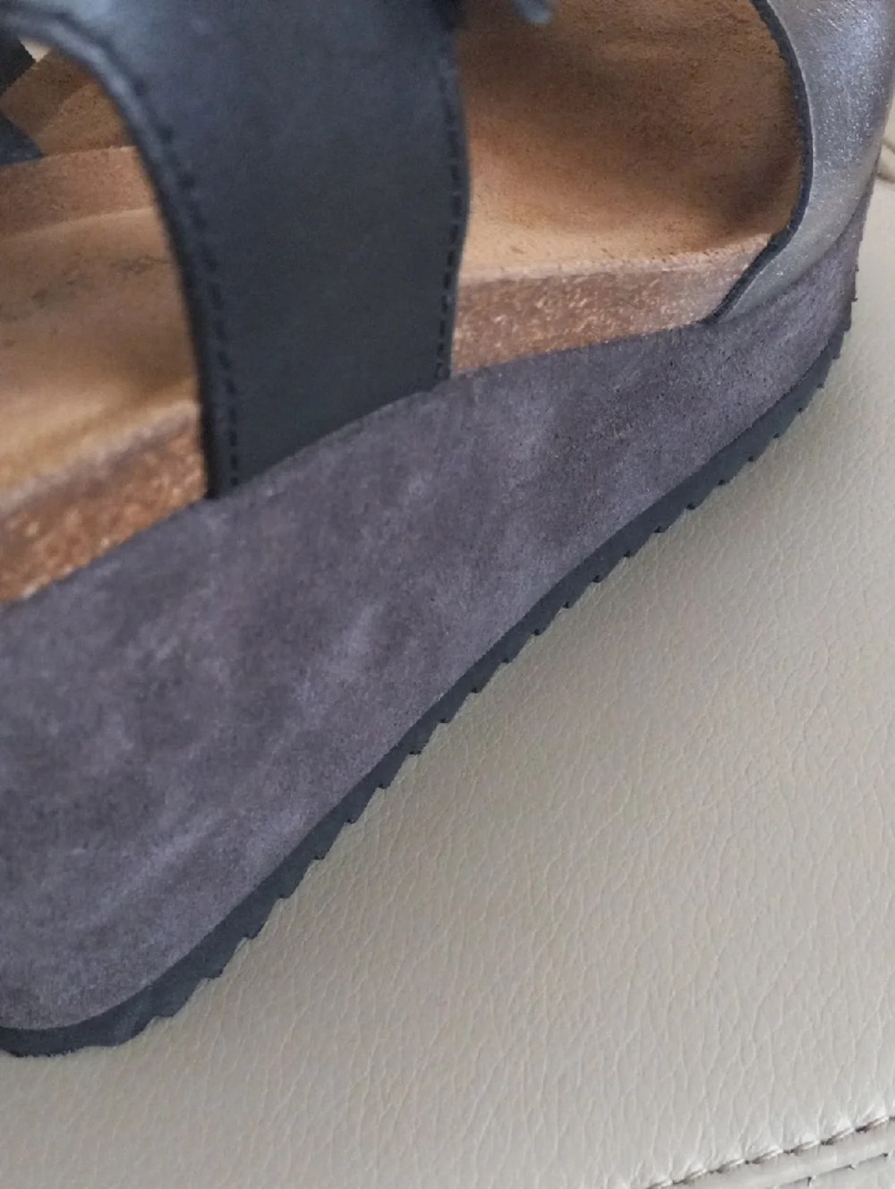 Chocolat Blu Metallic Silver and Black Platform Wedge Sandals Size EU 41